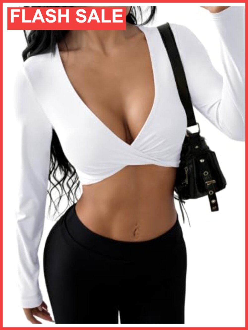 V Neck Twist Front Crop Top Long Sleeve Gym Yoga Workout Shirt